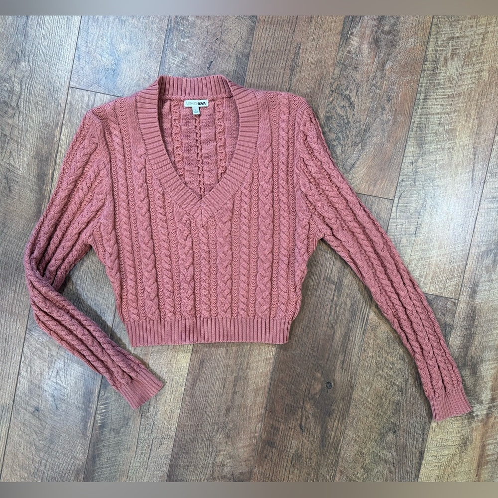 Fashion Nova Dusty Pink Cable Knit Crop Sweater Size Large